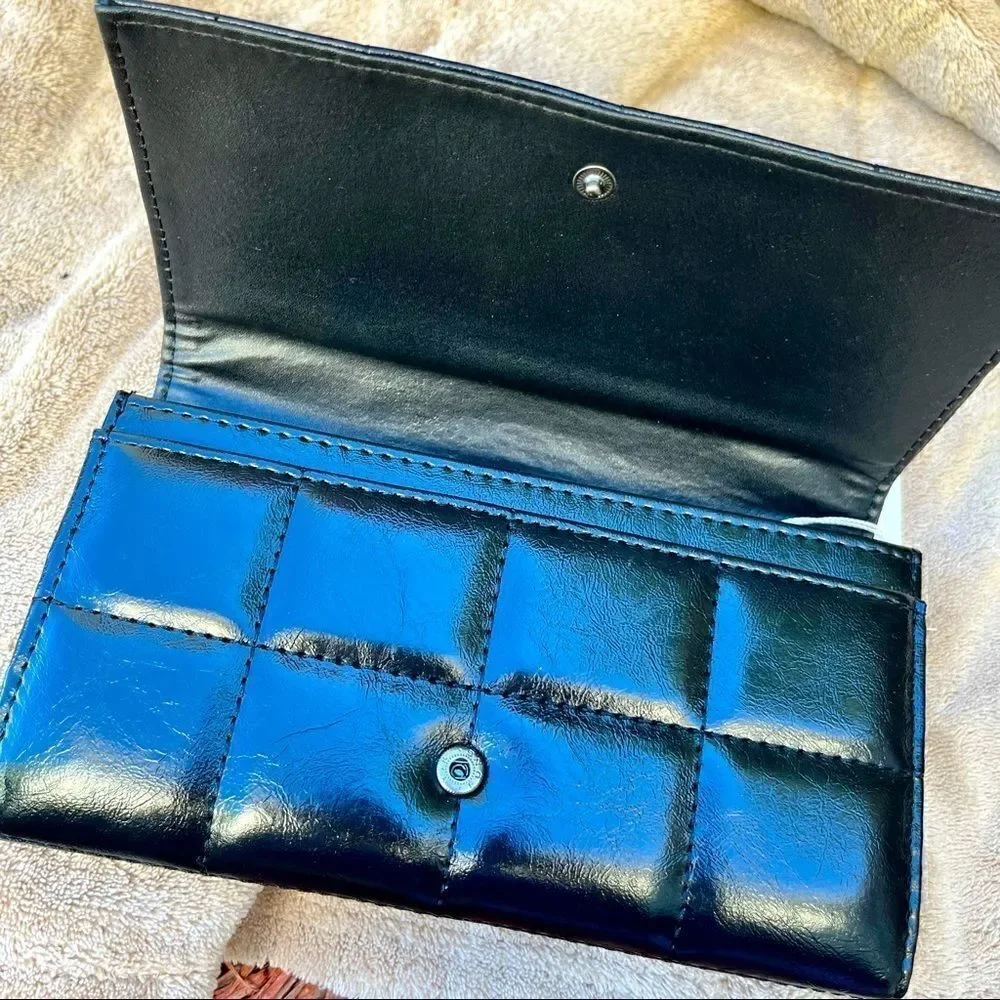 POPPY GREY FAUX LEATHER LARGE BIFOLD WALLET W/RFID-FREMONT/JET BLACK NWT